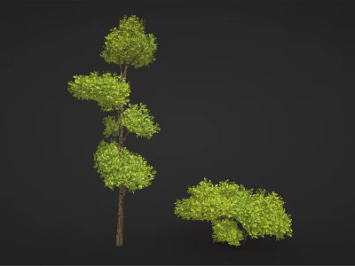 Cartoon Scene Featuring Lush Green Trees With Spiral And Round Canopies 3d model