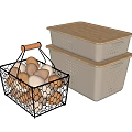 Decorative Ornament Combination Set With Wire Egg Basket And Storage Boxes With Wooden Lids