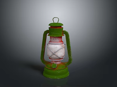 Vintage Green Lantern With Metal Frame And Glass Shade Classic Design 3d model