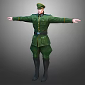 3D Military Character Model In Green Uniform With Military Cap And Arms Outstretched
