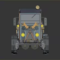 Cartoon Snow Truck with Blue Orange Design Tracks Skis and Loaded Yellow Items
