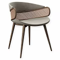 Modern Comfortable Leisure Chair With Gray Fabric And Woven Rattan Back And Wooden Legs
