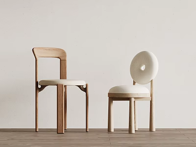 Modern Dining Chairs With Wooden Frame Beige Cushion And Round Perforated Backrest 3d model