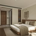 Minimalist Hotel Guest Room With Wooden Furniture King Bed And Macrame Wall Decor