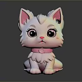 Cute White Puppy with Big Eyes Pink Ears and Pink Collar in Cartoon Style