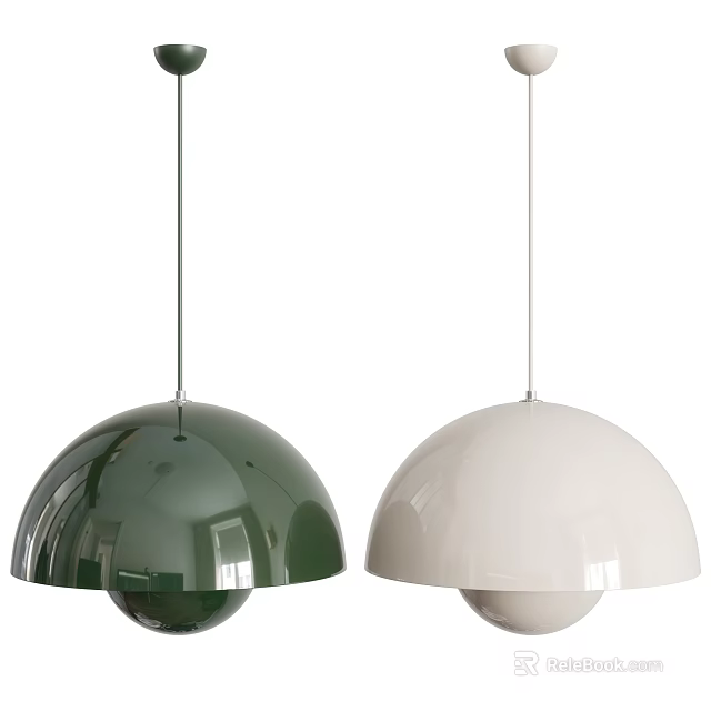 Modern Green and White Hemispherical Pendant Lights for Home Interior Decor 3d model 