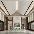 Modern Chinese Style Sales Office Lobby With Landscape Painting And Marble Water Feature