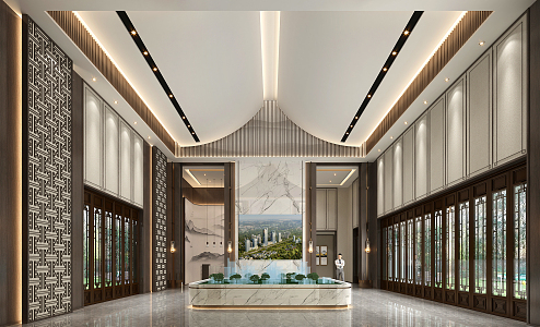 New Chinese Sales Office Sales Office Lobby 3d model