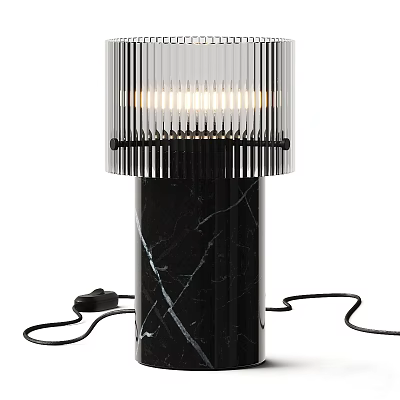 Modern Table Lamp with Black Marble Base and Transparent Ribbed Lampshade Warm Light 3d model