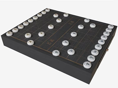 Traditional Chinese Chess Board Game With Black Chessboard And White Pieces For Entertainment 3d model