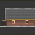 Red Wooden House with Gray Tile Roof Porch Steps and Windows