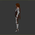 3D Female Warrior Character With Red Hair Gray Top Brown Leather Outfit And Silver Armor