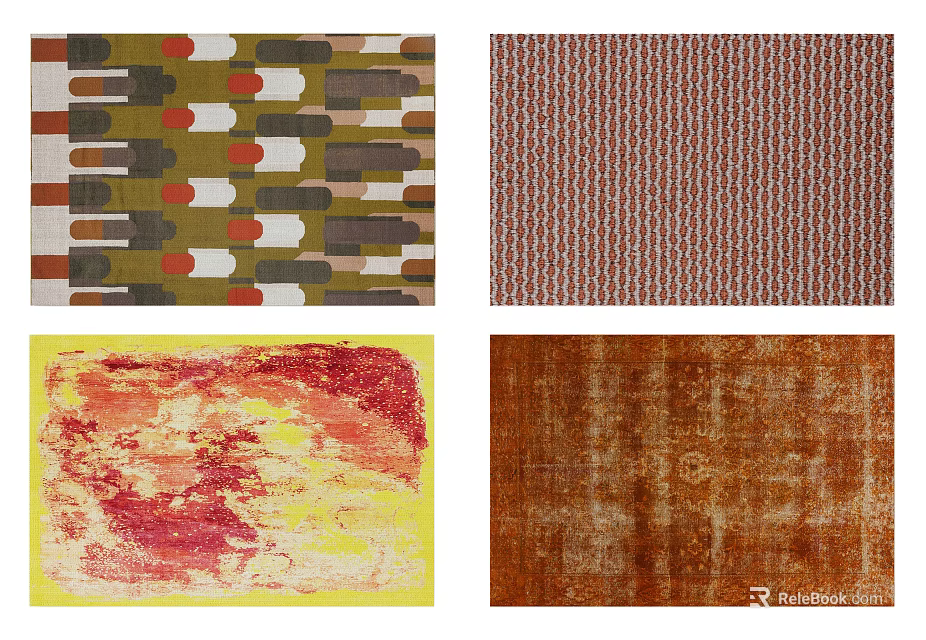 Square Rugs With Various Patterns Colorful Designs And Textured Surfaces 3d model