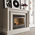 White Marble Fireplace With Decorative Frames Potted Plant And Warm Lighting 3d model