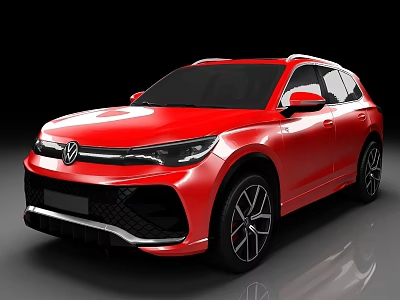 Red Volkswagen SUV Sporty Exterior With Modern Design And Black Wheels 3d model