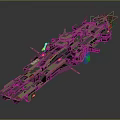 Large Futuristic Battle Style Sci-Fi Spaceship With Complex Mechanical Structure Green Gray Tones Blue Lights