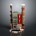 Cartoon City Scene With Vibrant Multi Story Buildings Balconies Windows And Street Details