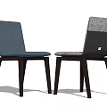 Stylish Modern Two Dining Chairs With Blue And Gray Upholstered Seats And Black Wooden Legs