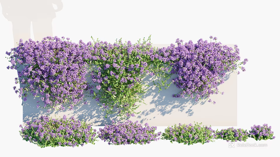 Lush Green Wall With Vibrant Purple Flowers And Foliage For Interior Decoration 3d model 