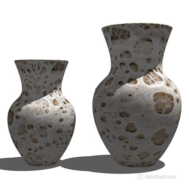 Unique Decorative Vases With Hole Patterns And Speckled Texture For Home Decor 3d model
