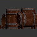 Vintage Wooden Barrels With Metal Hoops And Open Lids Arrangement Design