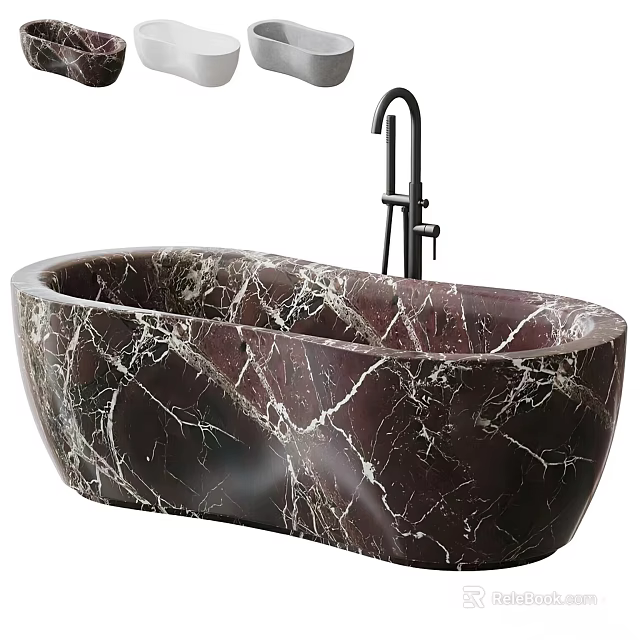 Luxurious Marble Pattern Bathtub With Black Faucet 3d model 
