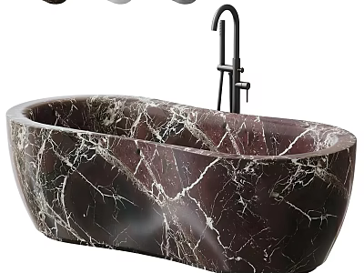 Luxurious Marble Pattern Bathtub With Black Faucet 3d model