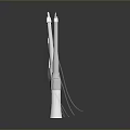 Silver Dental Handpieces In Various Sizes With Connected Wires On Dark Background