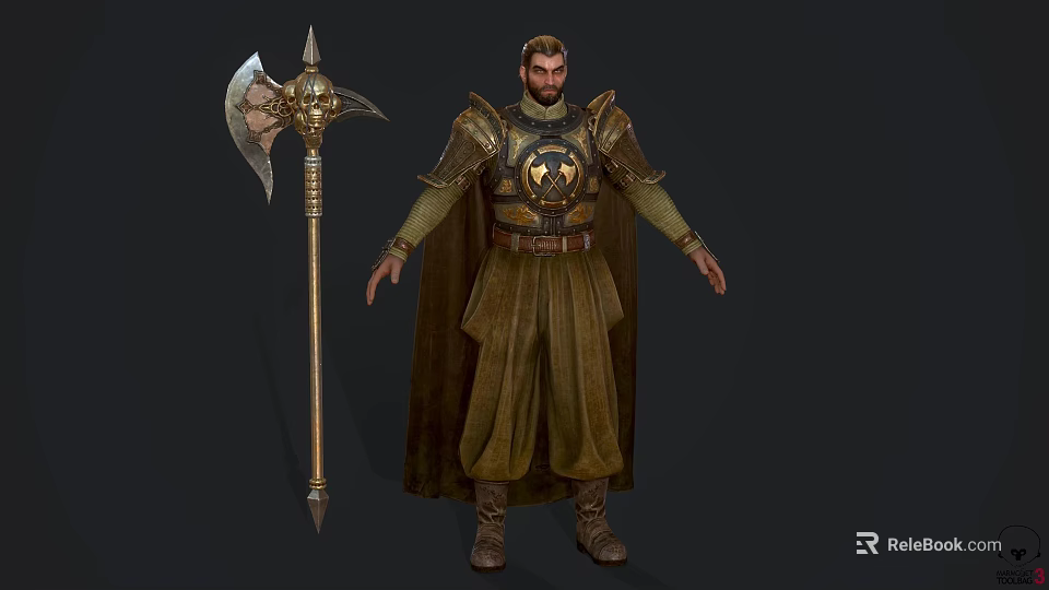 Medieval Male Game Movie Character With Detailed Armor And Large Battle Axe 3d model 