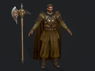 Medieval Male Game Movie Character With Detailed Armor And Large Battle Axe 3d model