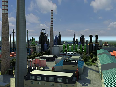 Large Scale Industrial Factory Plant With Tall Chimneys Industrial Equipment And Factory Buildings 3d model