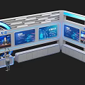 Modern Digital Display Cabinet With Multiple Screens Blue Lighting And Curved Design
