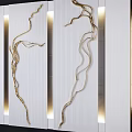 Modern White Background Wall With Golden Curved Lines And Light Strips 3d model