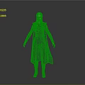 3D Character Model With White Long Hair And Dark Coat Standing In Gray Background