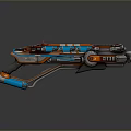 Futuristic Sci Fi Gun With Blue Orange Silver Accents And Sleek Modern Design Elements