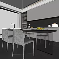 Modern Restaurant Open Kitchen with Dining Table Chairs and Garden View 3d model