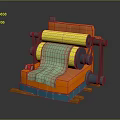 Colorful Animal Patterned Fabric On Orange Loom Machine With Scrolls 3d model