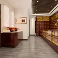 Traditional Chinese Pharmacy Interior With Wooden Cabinets Herbal Jars And Decorative Wall Art