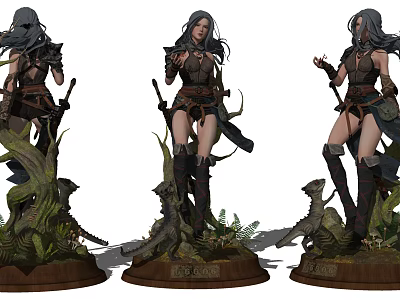 Female Warrior Game and Movie Character with Sword Plant Base and Reptile Elements 3d model