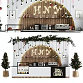 Festive Bar Interior Design With HNY Sign Greenery Decorations And Christmas Trees