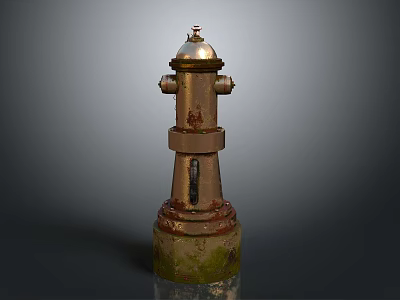 Rusty Fire Hydrant With Silver Top Mossy Base And Vertical Nozzles Structure 3d model