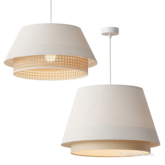 Modern Hanging Pendant Lights With Light Colored Linen Shades And Woven Details 3d model 