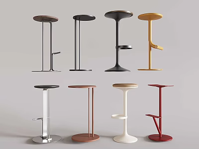 Modern Bar Stools With Various Stylish Designs Different Colors And Unique Base Structures 3d model