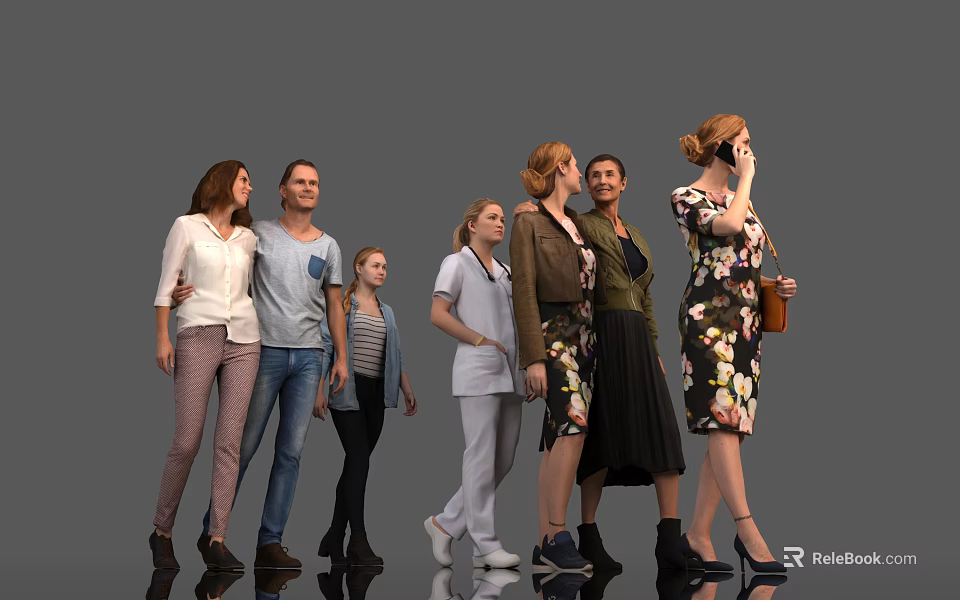 Diverse Group Of People Of Various Ages In Different Clothing Styles Standing Together 3d model 