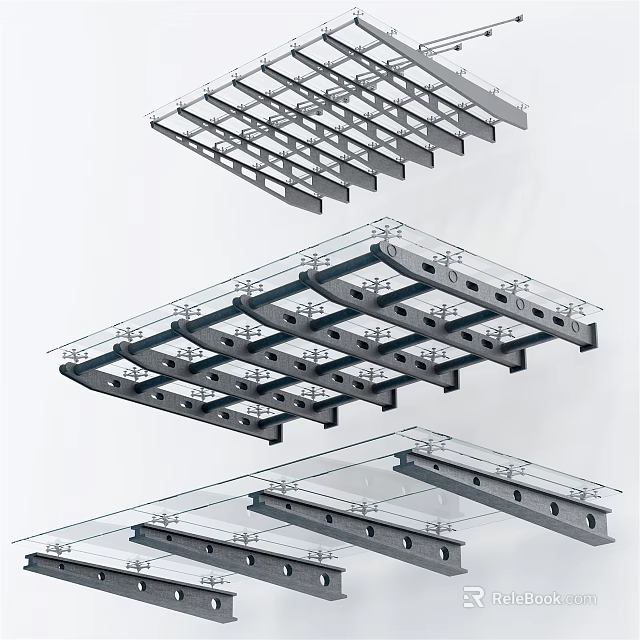 Modern Glass Canopy Structure With Metal Grid Frame And Transparent Panels 3d model 