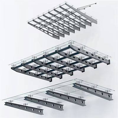 Modern Glass Canopy Structure With Metal Grid Frame And Transparent Panels 3d model