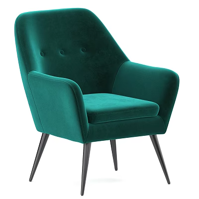 Emerald Green Velvet Single Sofa with Button Tufted Backrest and Black Tapered Legs 3d model