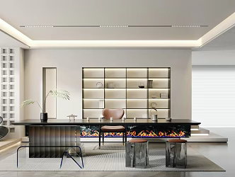 Modern Study Desk Bookcase 3d model