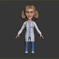 Cartoon Style 3D Modeled Game Movie Doctor Character With Blonde Pigtails Stethoscope White Coat
