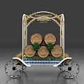 Traditional Wooden Barrel Cart Commercial Equipment with Wheat Ears and Blue White Stripes